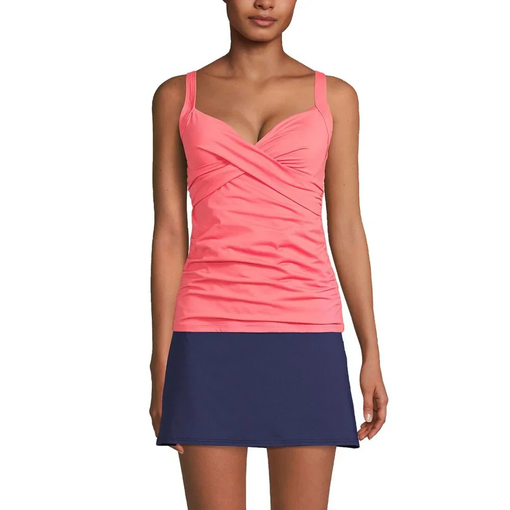 Lands End Women's 4, 2-8 LONG‎ Swim Top V-Neck Wrap Underwire Tankini Swimsuit T